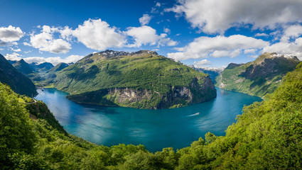 Aerial panorama of Geiranger fjord