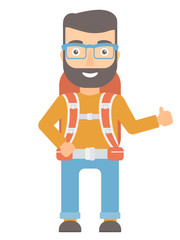 Poster - Hiker giving thumbs up vector illustration.