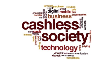 Wall Mural - Cashless society animated word cloud.