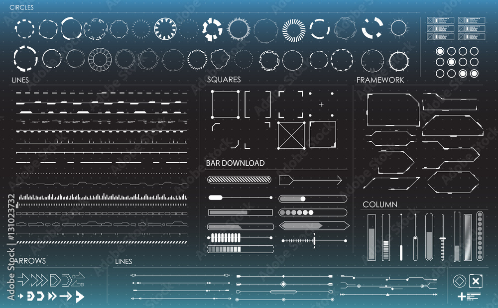 set of black and white infographic elements. Head-up display elements for the web and app. Futuristic user interface. Virtual graphic. - obrazy, fototapety, plakaty 