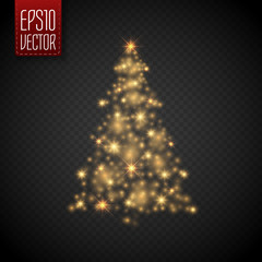 Poster - Glow Christmas Tree with lights and sparkles isolated , vector
