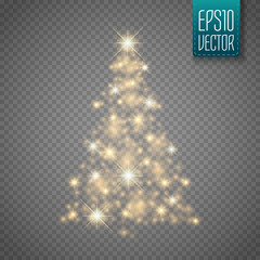 Poster - Glow Christmas Tree with lights and sparkles isolated , vector