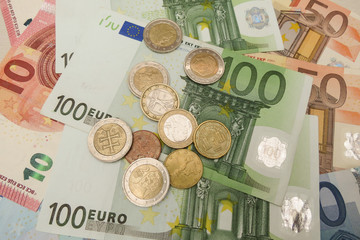 Wall Mural - Euro banknotes and coins