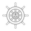 Wooden ship steering wheel icon in outline style isolated on white background. Pirates symbol stock vector illustration.