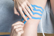 © sunlight19 - Lymphatic knee technique, two fan strips. Kinesiology Tape