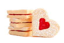 Group Of Valentines Day Heart Shaped Cookies With Jelly Isolated On A White Background