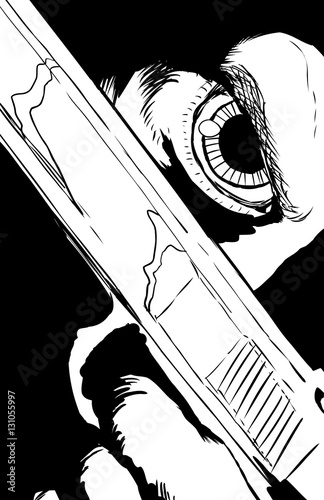 Fotografia, Obraz Outline drawing of person holding pistol close to face