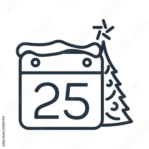 25 december Christmas calendar line web icon on white background Stock