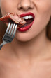 © puhhha - Eating Meat. Closeup Of Sexy Woman's Mouth Biting Tasty Meat