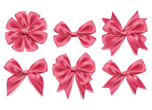 Vector 3d Realistic Ribbon Shaped Pink Bows Set. Isolated Background