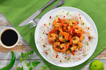 Canvas Print - butter garlic fried shrimps and rice noodle