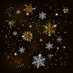 Wall Mural - christmas background with shining gold snowflakes. vector illustration