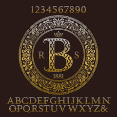 Leinwandbilder - Patterned gold letters and numbers with initial monogram. Elegant patterned font and elements kit for logo design.