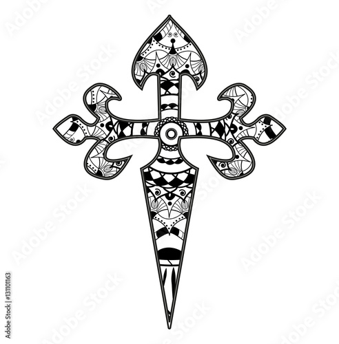 Download Vector illustration of a black and white mandala cross ...