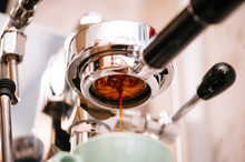 Fresh Morning Espresso Coffee Pouring Through The Bottomless Portafilter