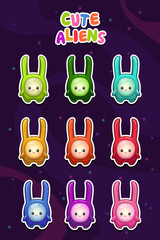 Sticker - Cute cartoon colorful alien characters stickers