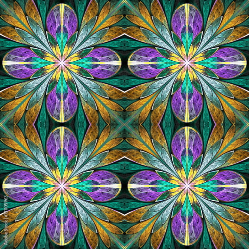 Naklejka ścienna Multicolored floral pattern in stained-glass window style. You c