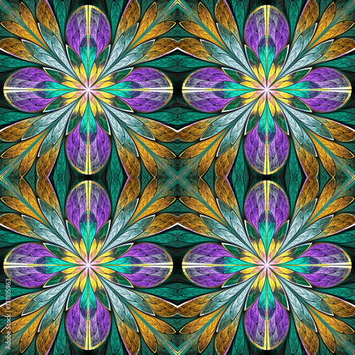 Fototapeta dla dzieci Multicolored floral pattern in stained-glass window style. You c