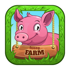 Poster - App icon with cute cartoon funny pig head