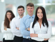 © ASDF - concept of team work.a woman leader of a business team and colle