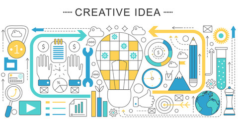 Poster - Vector modern line flat creative idea sales concept. creative idea icons Website Header, app design poster banner.