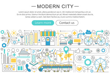 Aufkleber - Vector modern line flat design Modern smart city concept. Modern smart city icons Website Header, app design poster banner.