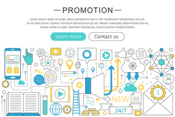 Poster - Vector modern line flat design Promotion concept. Promotion icons Website Header, app design poster banner.