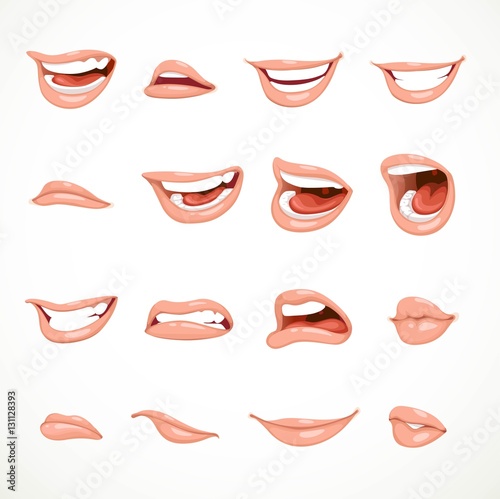 Female's mouth to express different emotional states objects iso Poster Mural XXL