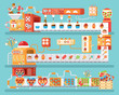 illustration of isolated conveyor for production and packaging candies, lollipops  sweets, in flat style
