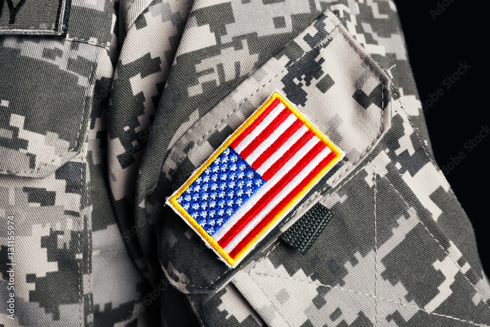 USA flag on shoulder patch, closeup