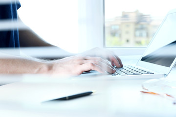 Poster - Man hands working on computer at desk