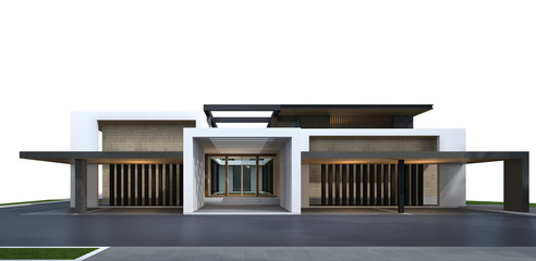 Fototapete - 3D rendering of tropical house isolated on white background.