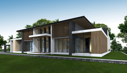 Poster - 3D rendering of tropical house.