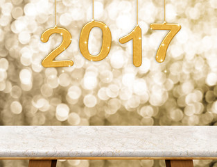 Poster - 2017 (3d rendering)  new year hanging over marble table top with