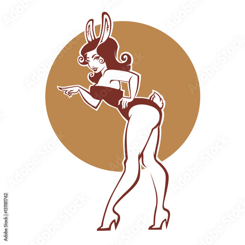 Naklejka na meble Pinup rabbit, vector illustration in retro style, girl in bunny