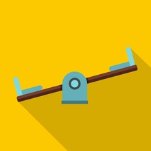 Seesaw On A Playground Icon. Flat Illustration Of Seesaw On A Playground Vector Icon For Web Isolated On Yellow Background