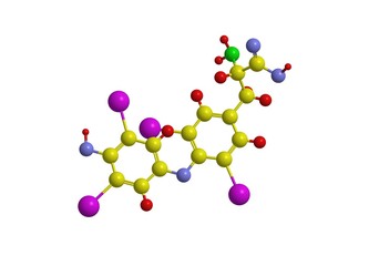 Sticker - Molecular structure of thyroxine, 3D rendering