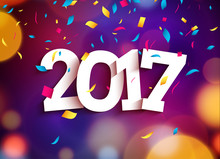 Happy New Year 2017 Background Decoration. Greeting Card Design Template. Vector Illustration Of Date 2017 Year. Celebrate Brochure Or Flyer