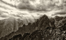 Peak In High Tatras Mountains. Dark Cloudscape