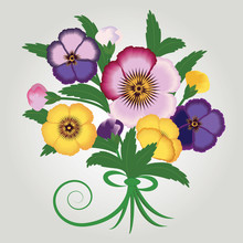 Bouquet Of Wild Flowers Bright Pansies Isolated On A Light Background Art Creative Modern Vector Illustration