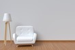 Interior room has a white sofa and lamp on empty white wall background,3D rendering

Image ID:530315779