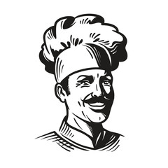 Wall Mural - portrait happy chef in hat and mustache. smiling cook man. vector illustration