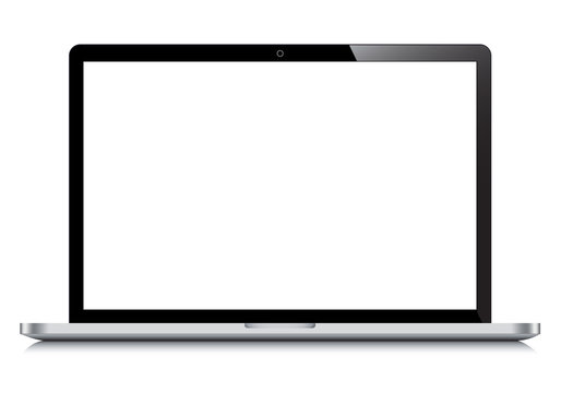 realistic laptop isolated on white background incline 90 degree. computer notebook with empty screen