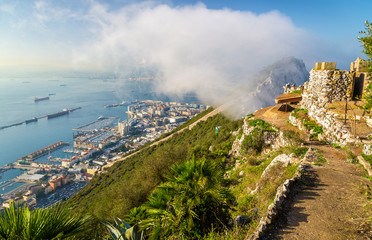 Wall Mural - Rock of Gibraltar in fog. A British Overseas Territory