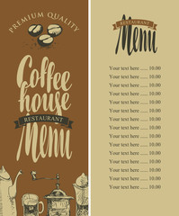 Wall Mural - vector menu of coffee house with pictures of kitchen equipment