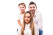 © F8  \ Suport Ukraine - portrait of family on white background. Mother, father and daughter
