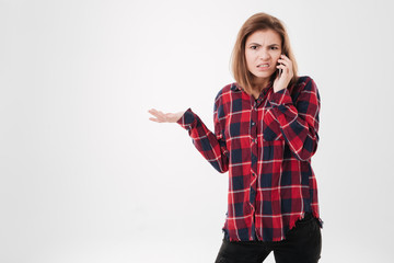 Poster - Girl in plaid shirt talking on mobile phone