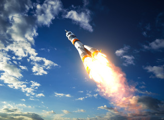 Wall Mural - carrier rocket takes off to the clouds