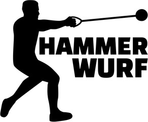 Sticker - Hammer throw silhouette with german word