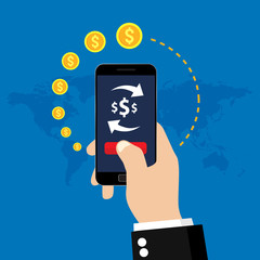 Wall Mural - Mobile money transfer and exchange. Vector illustration icon.